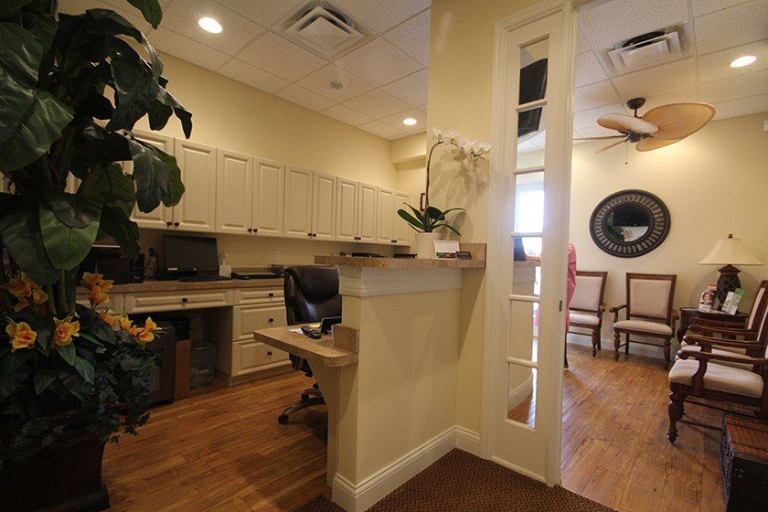 Reception desk in lobby